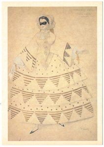 Kostuumontwerp voor het ballet Carnaval van R. Schumann door Leon Bakst
