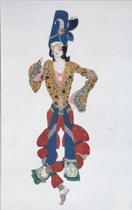 Kostuumontwerp voor het ballet Sheherazade van N. Rimsky-Korsakov door Leon Bakst