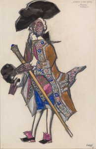 Kostuumontwerp voor het ballet De goedgehumeurde dames van Scarlatti door Leon Bakst
