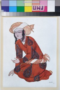 Kostuum voor het ballet Sheherazade van Nikolai Rimski-Korsakov, ontworpen door Leon Bakst door Leon Bakst