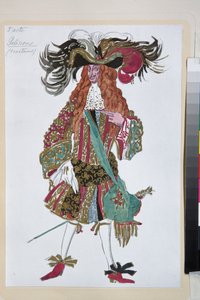 Galisson, kostuum voor het ballet Doornroosje van Piotr Tchaikovsky - Werk van Leon Bakst, lithografie 1921 door Leon Bakst
