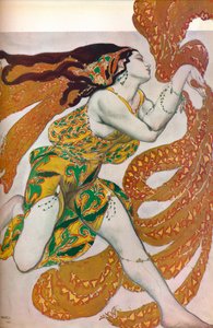 Narcisse: Een Bacchante. Kostuumontwerp voor de dans Narcisse door Leon Bakst