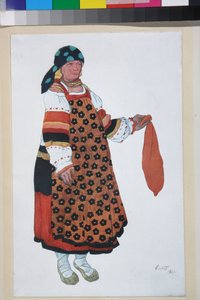 Boerin, Kostuumontwerp voor de Vaudeville Old Moscow, in het Theatre Femina in Parijs