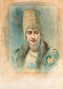 Portret van een meisje met een Kokoshnik door Leon Bakst
