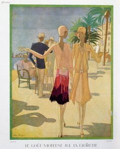 Modieuze mensen wandelen op de Croisette Promenade in Cannes, illustratie uit 