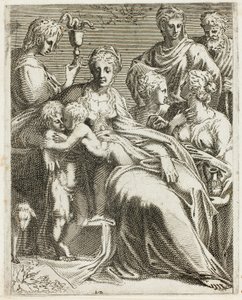 De Heilige Familie met Heiligen door Leon Davent