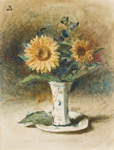 Helaas! Ik ben geen Van Dyck: twee zonnebloemen in een vaas door Leon Joseph Florentin Bonnat