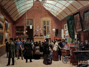 Een verkoopruimte in de 19e eeuw. Schilderij door Leon Joseph Voirin (1833-1887) door Leon Joseph Voirin