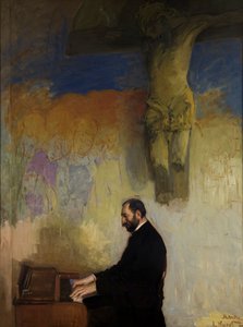 Portret van Feliks Jasienski (1861-1929) bij het orgel