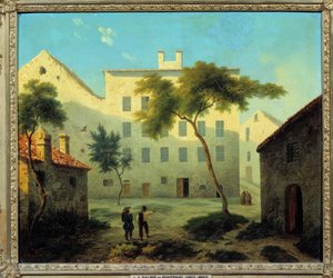 Gezicht op de geboorteplaats van Napoleon Bonaparte (1769-1821) in Ajaccio op Corsica, schilderij door Leonard Dalige de Fontenay (1813-1892) 1849