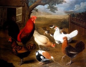 Een boerenerf met een haan door Leonard Hubner