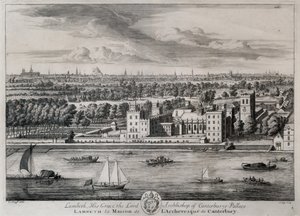 Lambeth, het paleis van Zijne Genade de aartsbisschop van Canterbury, gegraveerd door I. Kip door Leonard Knyff