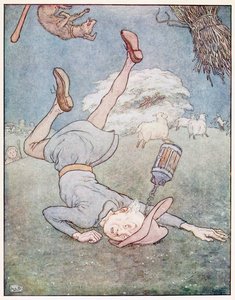 De man in de maan viel naar beneden, uit A Nursery Rhyme Picture Book, uitgegeven 1914 door Leonard Leslie Brooke