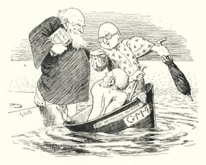 Drie wijze mannen van Gotham, gingen naar zee in een kom (gravure) door Leonard Leslie Brooke