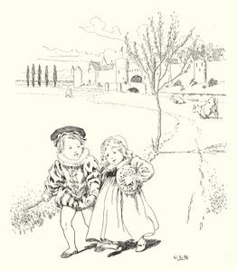 Naar de markt, naar de markt, om een pruimenbroodje te kopen (gravure) door Leonard Leslie Brooke
