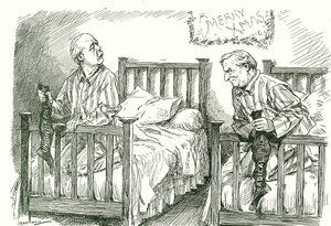 Arthur Balfour, Conservatief, en Herbert Asquith, Liberaal, met hun kerstkousen. In de algemene verkiezingen van december 1910 had geen van beiden een absolute meerderheid. Asquith kon een regering vormen in coalitie met de Ierse Nationale Partij. door Leonard Raven Hill