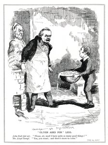 John Bull klaagt bij Lloyd George dat er te veel hervormingen zijn in zijn sociale wetgeving en landbeleidshervormingen, 1912