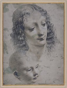 Het hoofd van een vrouw en het hoofd van een baby door Leonardo da (follower of) Vinci
