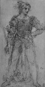 Een vrouw die een lijfje van gevlochten linten draagt, circa 1480, 1945 door Leonardo da Vinci