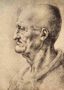Een man in profiel, tekening door Leonardo da Vinci, bewaard in de Kamer van Tekeningen en Prenten, Uffizi Gallery, Florence