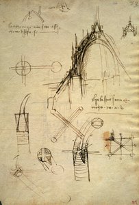 Architectonische details en doorsnede van de koepel van de Duomo in Milaan, f41 van de Codex Trivulzianus door Leonardo da Vinci