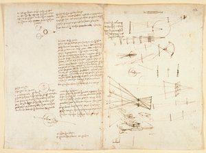 Arundel 263 f.115v, f.112 Notities, schetsen en een diagram over de eigenschappen van het oog, c.1490 (pen & inkt op papier) door Leonardo da Vinci