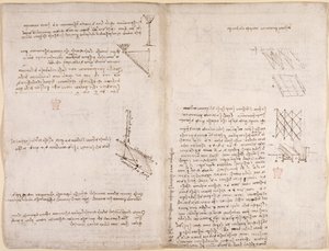 Aantekeningen en diagrammen over mechanica, betreffende de snelheid van vloeistoffen, ca. 1503-6 door Leonardo da Vinci