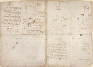 Notities en diagrammen over mechanica; notities en schematische schetsen over rivierlopen en waterstromen, uit 