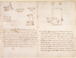 Aantekeningen en ruwe schetsen over het proces van het produceren van salpeter om buskruit te bereiden (niet in Leonardo