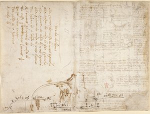 Aantekening en schets die de route van de 