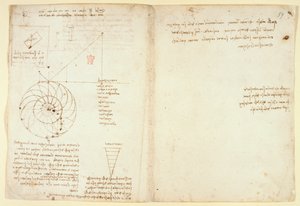 Een schets van een oog en een neus van een gezicht in profiel; notities over water, uit 
