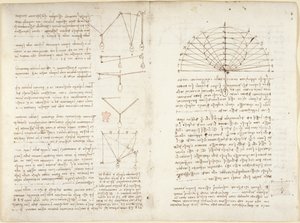 Aantekeningen en diagrammen over mechanica door Leonardo da Vinci
