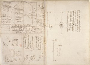 Aantekeningen en diagrammen over mechanica en het zwaartepunt, uit 