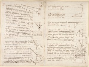 Aantekeningen en diagrammen over mechanica door Leonardo da Vinci