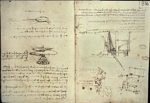 Ontwerp voor een vliegmachine (pen op papier) door Leonardo da Vinci