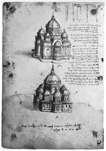 Ontwerpen voor een centrale kerk, ca. 1488-1490 door Leonardo da Vinci