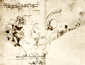 Ontwerpen van twee mannelijke hoofden door Leonardo da Vinci