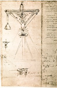 Fragment uit een Da Vinci Manuscript waarin het principe en de constructie van een "Crane" wordt beschreven (manuscript) door Leonardo da Vinci