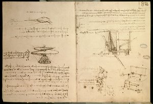 Vliegmachines, een van de eerste tekeningen van een helikopterachtige vliegmachine, ca. 1487