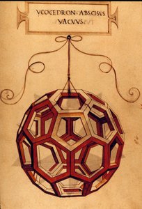 Geometrie: "Een Icosaëder" Pagina uit het manuscript "De divina proportione" (Over goddelijke verhoudingen) door wiskundige Fra Luca Pacioli, geïllustreerd door Leonardo da Vinci. 1509. door Leonardo da Vinci