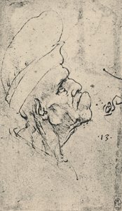 Karikatuur van een man met een hoed naar rechts, ca. 1480 door Leonardo da Vinci