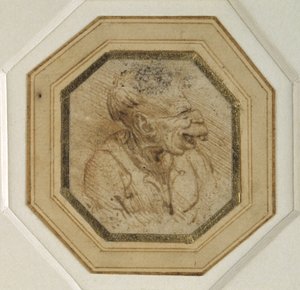 Groteks hoofd (pen en inkt op papier) door Leonardo da Vinci