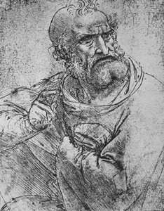 Halflengte van een apostel met zijn rechterhand opgeheven, ca. 1480, 1945 door Leonardo da Vinci