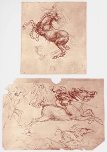 Paard steigert, en ruiters en voetsoldaten, c1504 door Leonardo da Vinci