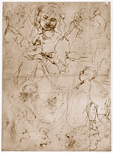 Knielende Madonna met het Kind en St. Johannes door Leonardo da Vinci
