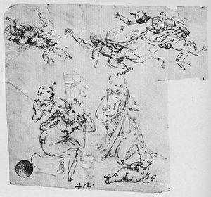Madonna die het Christuskind aanbidt en andere figuren, ca. 1480 1945