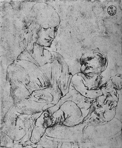 Madonna en Kind met een Kat door Leonardo da Vinci
