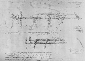 Methode voor het bouwen van een Trestle Brug, ca. 1480, 1945 door Leonardo da Vinci