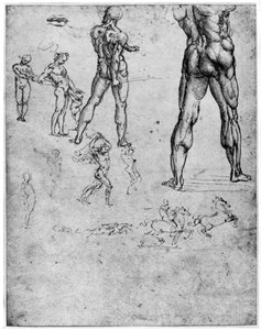 Naaktstudies voor De Slag bij Anghiari, ca. 1503-1505, 1954 door Leonardo da Vinci