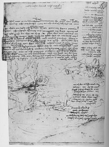 Pagina met tekst en schetsen van landschap, ca. 1480